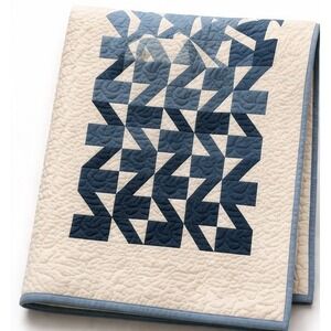 Modern Baby Quilt Blue White Geometric Crib Blanket Nursery Bedding Unisex